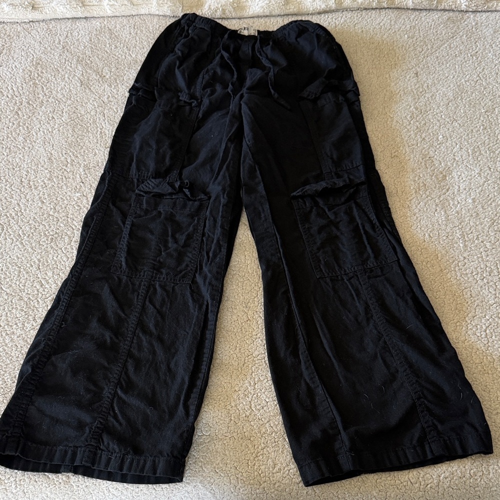 Rita Ora X Primark Black Wide-Leg Cargo Cotton Pants with Patch Pockets